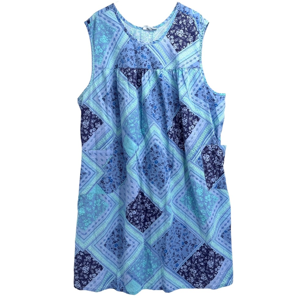 Only Necessities Floral Patchwork House Dress Size 4X Blue Sleeveless Muumuu